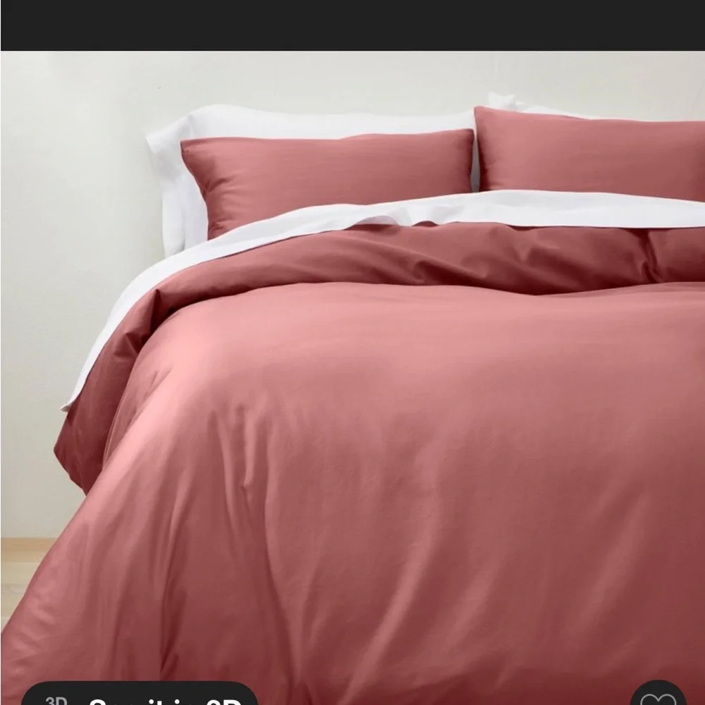 Casaluna King Supima Washed Sateen Duvet Cover Set Rose New